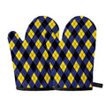 Blue Black And Yellow Argyle Print Oven Mitts