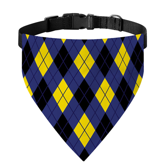 Blue Black And Yellow Argyle Print Over The Collar Dog Bandana