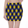 Blue Black And Yellow Argyle Print Pencil Mini Skirt