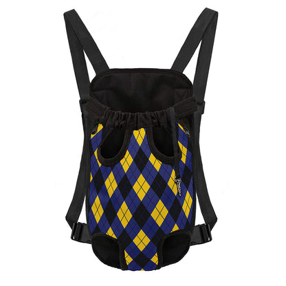 Blue Black And Yellow Argyle Print Pet Carrier Backpack