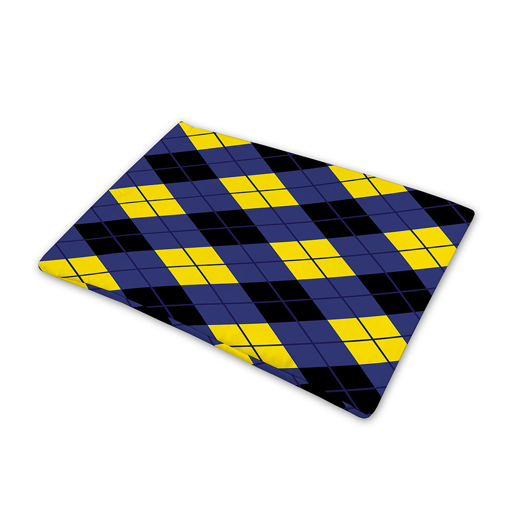 Blue Black And Yellow Argyle Print Pet Cooling Mat Cover