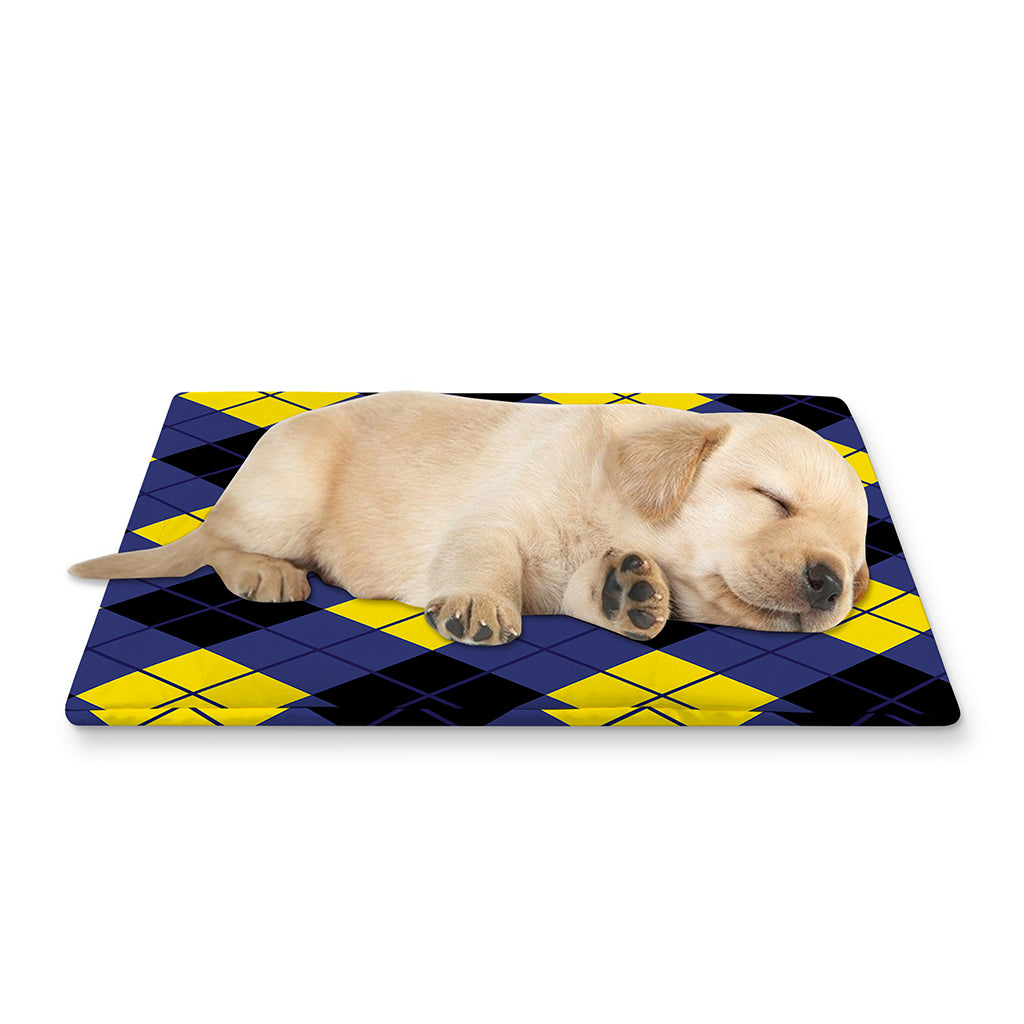 Blue Black And Yellow Argyle Print Pet Cooling Mat Cover
