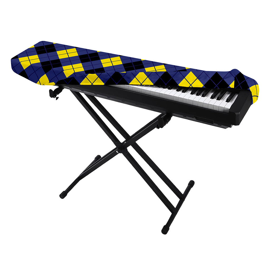 Blue Black And Yellow Argyle Print Piano Keyboard Cover
