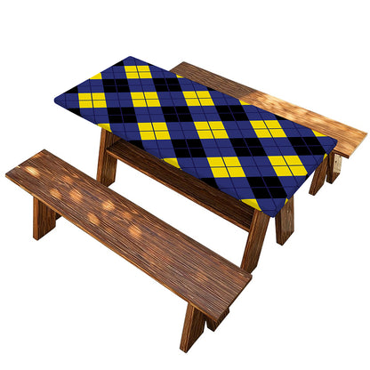 Blue Black And Yellow Argyle Print Picnic Table Cover