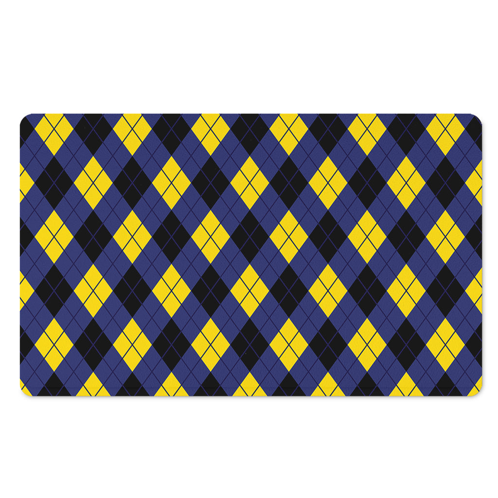 Blue Black And Yellow Argyle Print Polyester Doormat