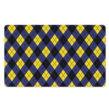 Blue Black And Yellow Argyle Print Polyester Doormat
