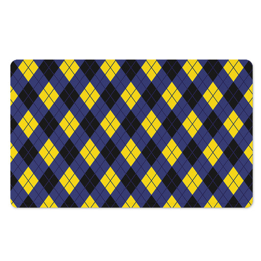 Blue Black And Yellow Argyle Print Polyester Doormat