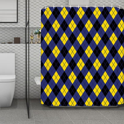 Blue Black And Yellow Argyle Print Polyester Shower Curtain