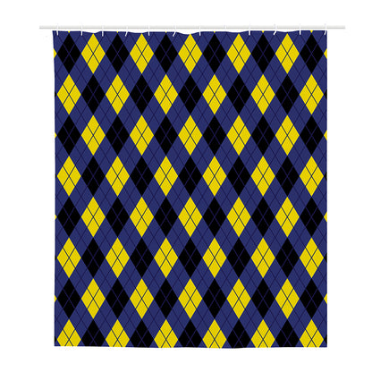 Blue Black And Yellow Argyle Print Polyester Shower Curtain