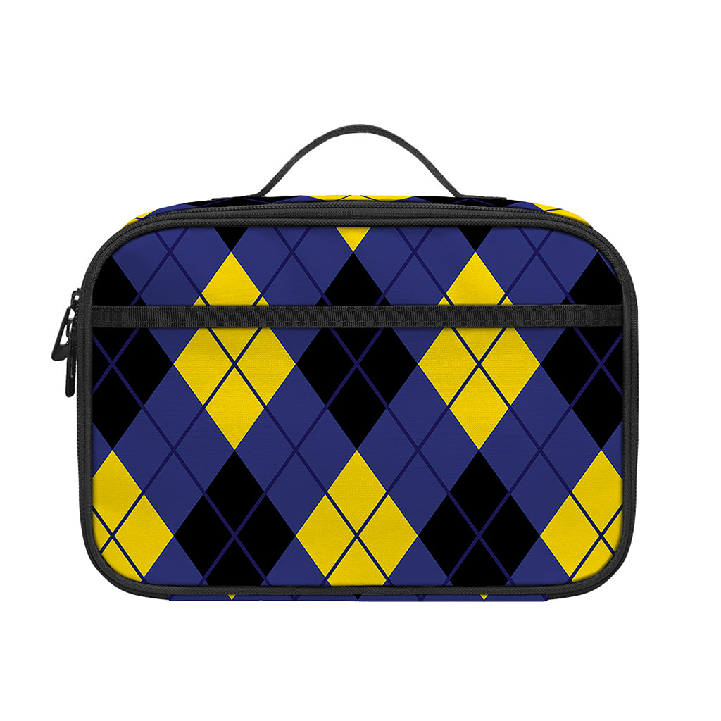 Blue Black And Yellow Argyle Print Portable Lunch Bag