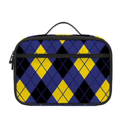 Blue Black And Yellow Argyle Print Portable Lunch Bag