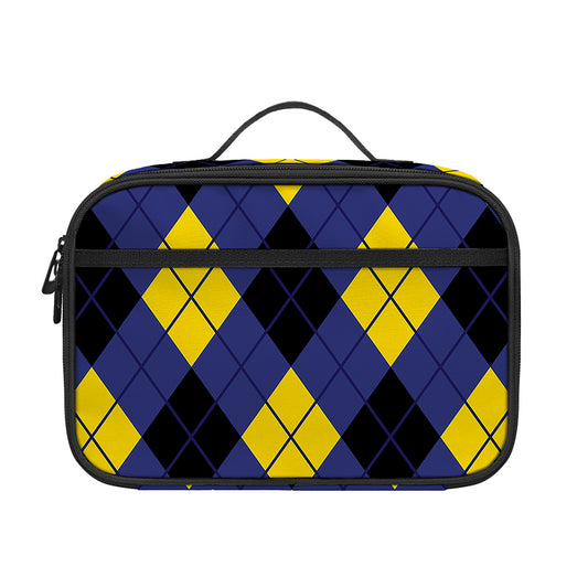 Blue Black And Yellow Argyle Print Portable Lunch Bag