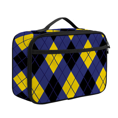Blue Black And Yellow Argyle Print Portable Lunch Bag