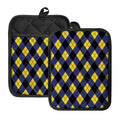 Blue Black And Yellow Argyle Print Pot Holders With Pocket