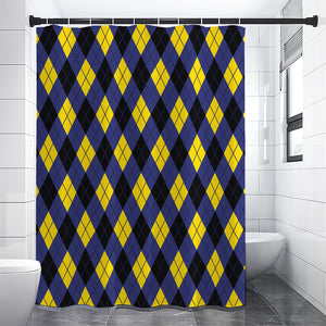 Blue Black And Yellow Argyle Print Premium Shower Curtain