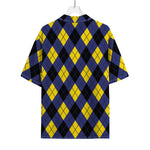 Blue Black And Yellow Argyle Print Rayon Hawaiian Shirt