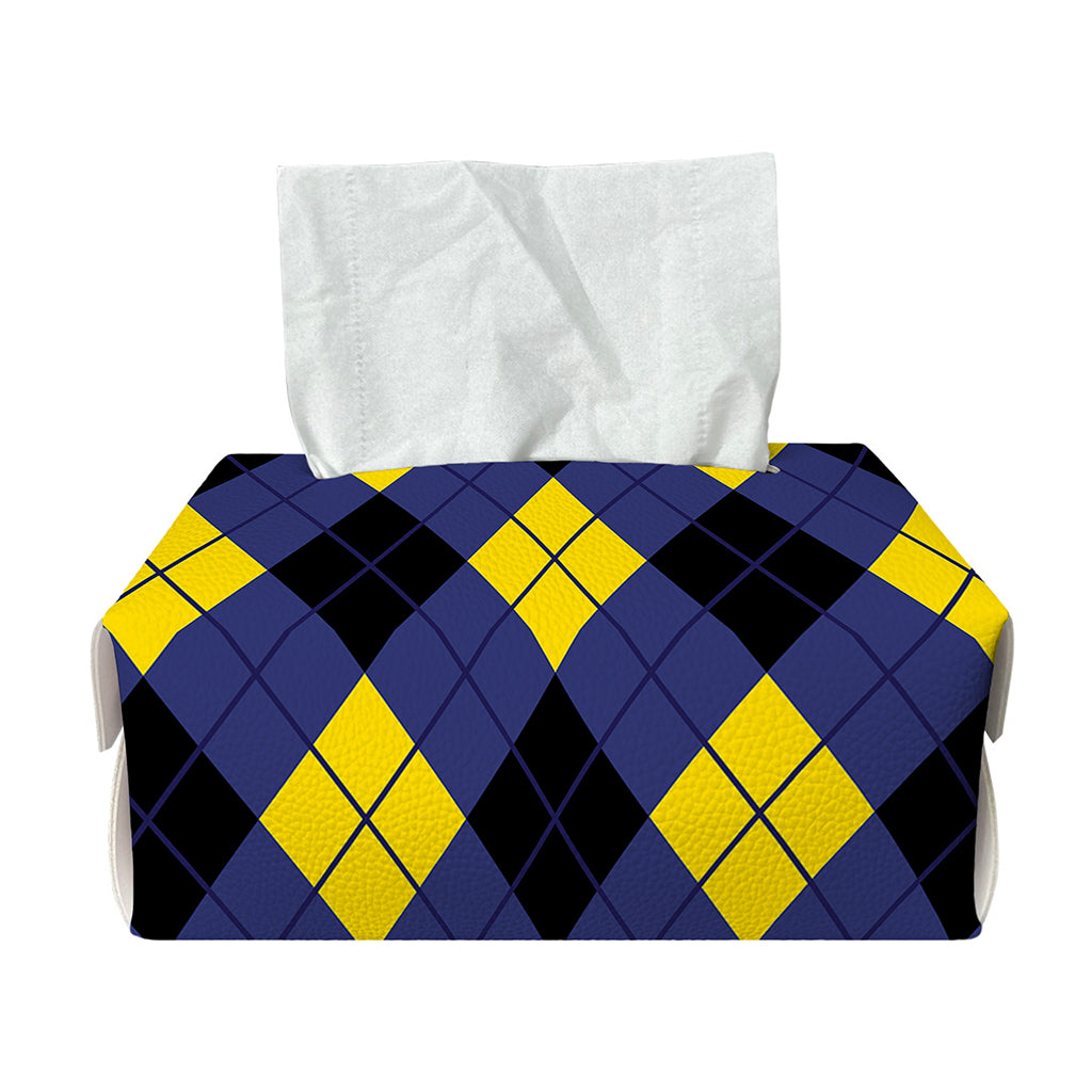 Blue Black And Yellow Argyle Print Rectangle Tissue Box Cover