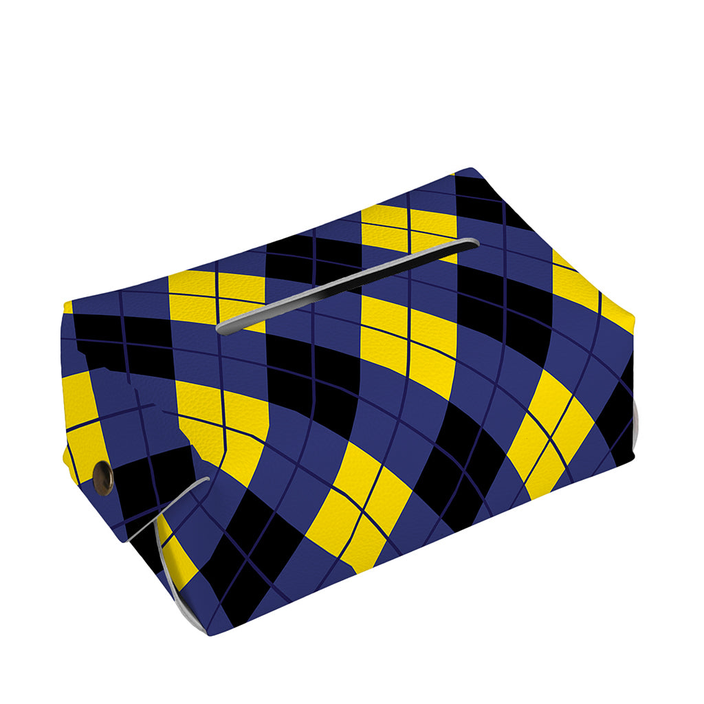 Blue Black And Yellow Argyle Print Rectangle Tissue Box Cover