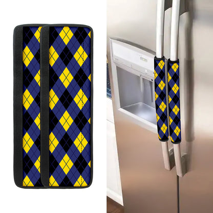 Blue Black And Yellow Argyle Print Refrigerator Handle Covers