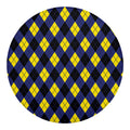 Blue Black And Yellow Argyle Print Round Blanket