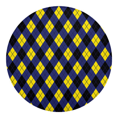 Blue Black And Yellow Argyle Print Round Blanket