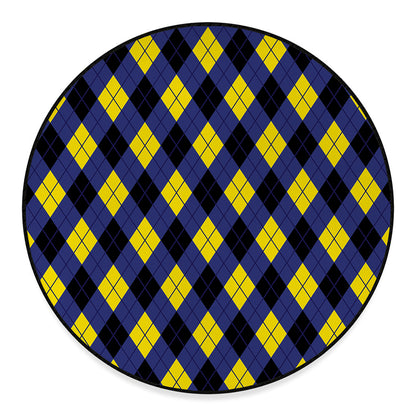 Blue Black And Yellow Argyle Print Round Floor Mat