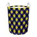 Blue Black And Yellow Argyle Print Round Laundry Basket