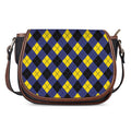 Blue Black And Yellow Argyle Print Saddle Bag