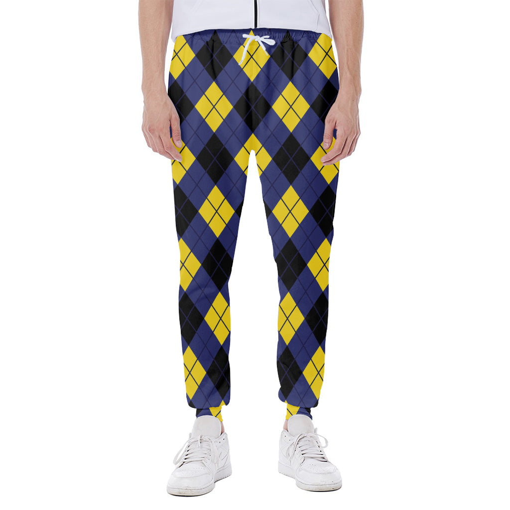 Blue Black And Yellow Argyle Print Scuba Joggers