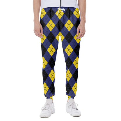 Blue Black And Yellow Argyle Print Scuba Joggers