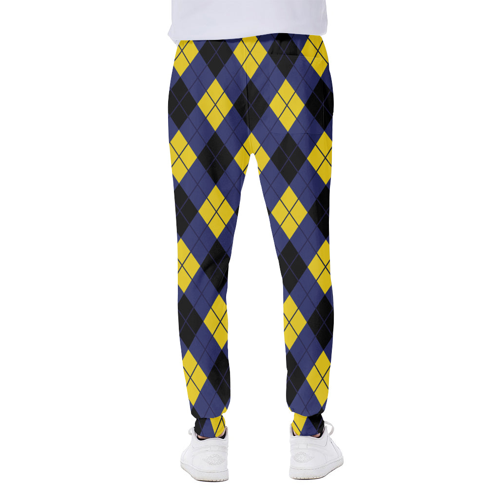 Blue Black And Yellow Argyle Print Scuba Joggers