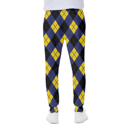 Blue Black And Yellow Argyle Print Scuba Joggers