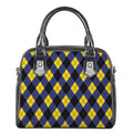 Blue Black And Yellow Argyle Print Shoulder Handbag