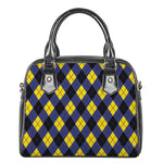 Blue Black And Yellow Argyle Print Shoulder Handbag