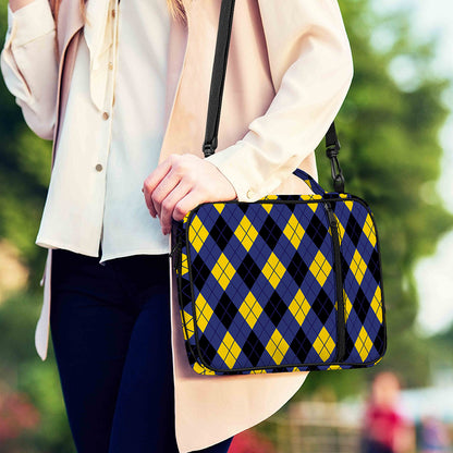 Blue Black And Yellow Argyle Print Shoulder Strap Bible Bag