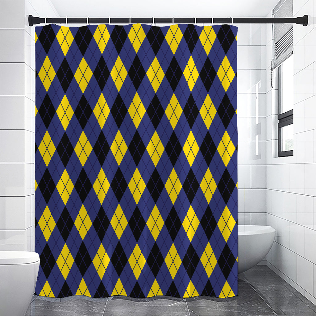 Blue Black And Yellow Argyle Print Shower Curtain