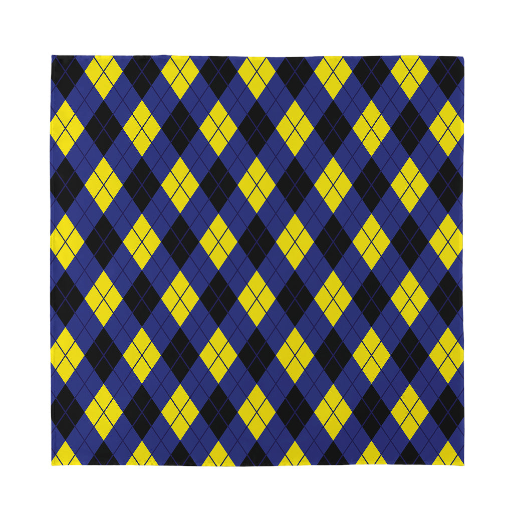 Blue Black And Yellow Argyle Print Silk Bandana