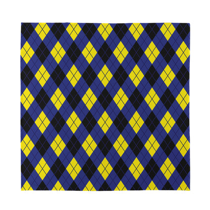 Blue Black And Yellow Argyle Print Silk Bandana