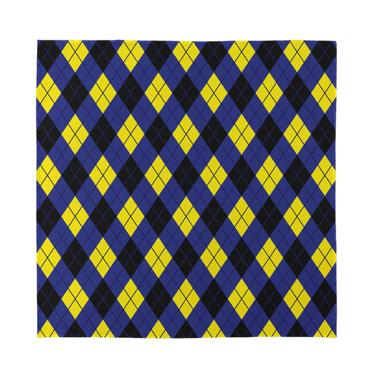 Blue Black And Yellow Argyle Print Silk Bandana