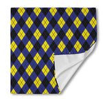 Blue Black And Yellow Argyle Print Silk Bandana