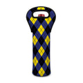 Blue Black And Yellow Argyle Print Single Neoprene Wine Tote
