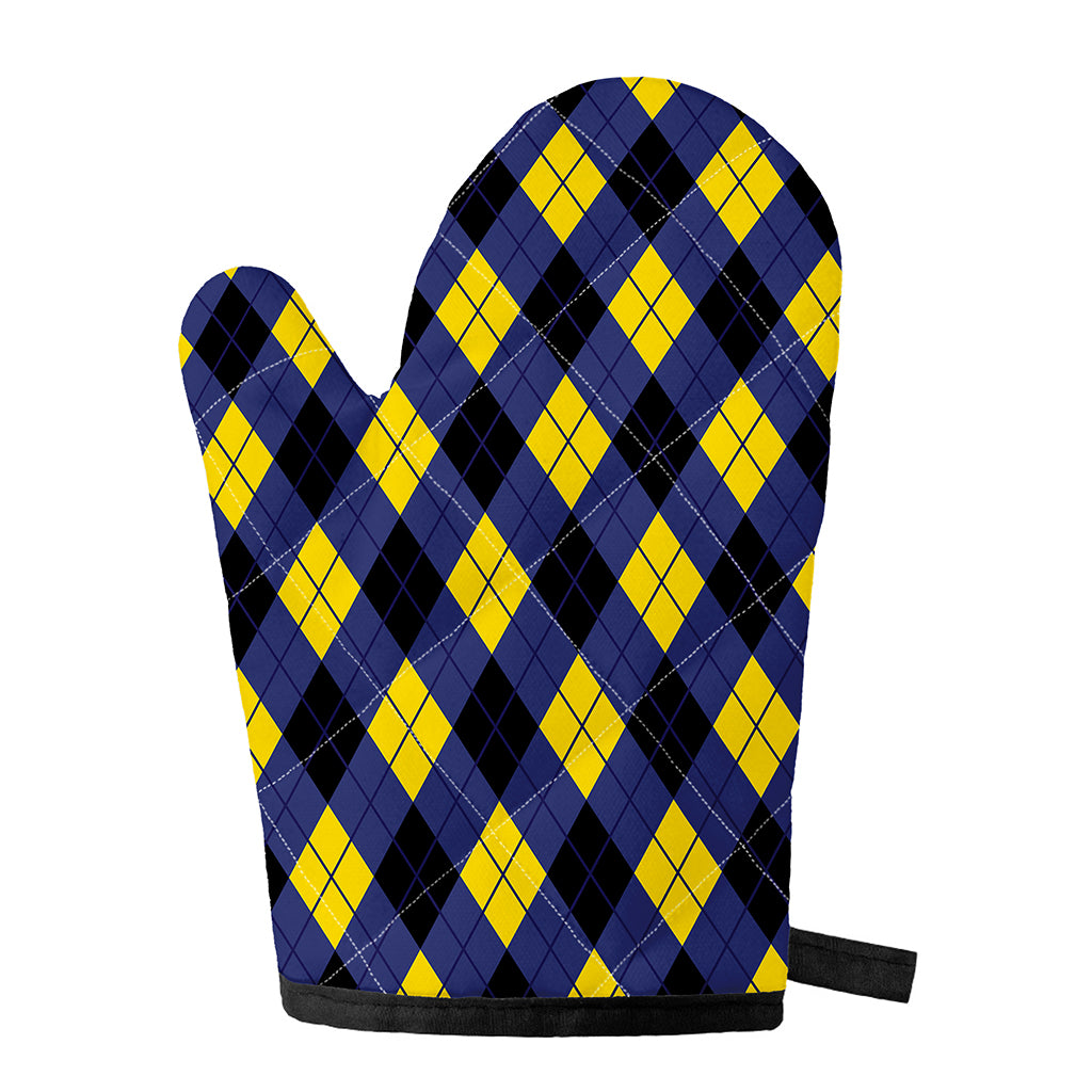 Blue Black And Yellow Argyle Print Single Oven Mitt