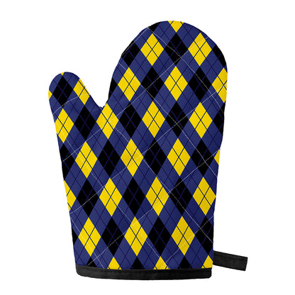 Blue Black And Yellow Argyle Print Single Oven Mitt