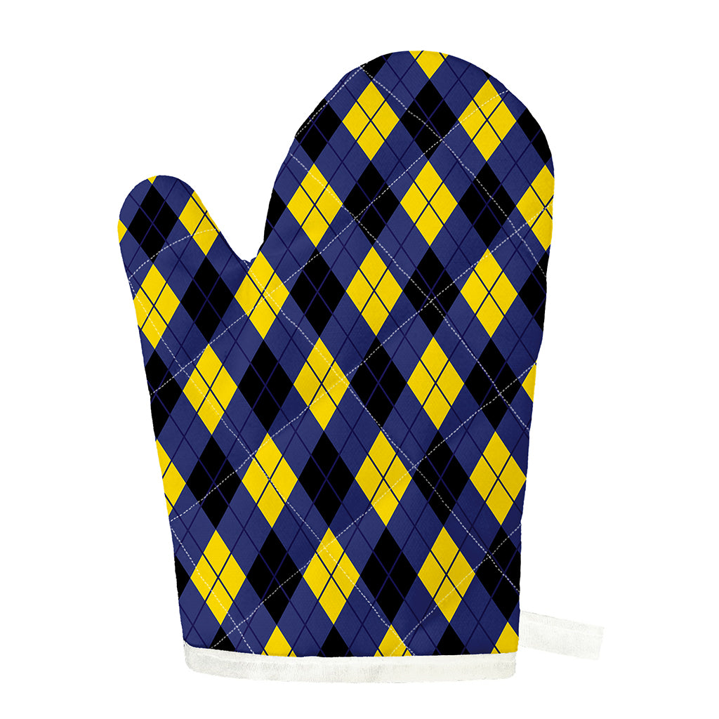 Blue Black And Yellow Argyle Print Single Oven Mitt