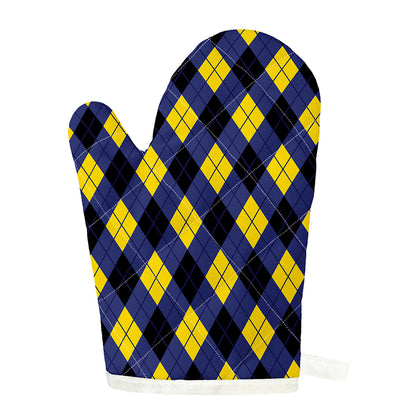 Blue Black And Yellow Argyle Print Single Oven Mitt