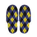 Blue Black And Yellow Argyle Print Slippers
