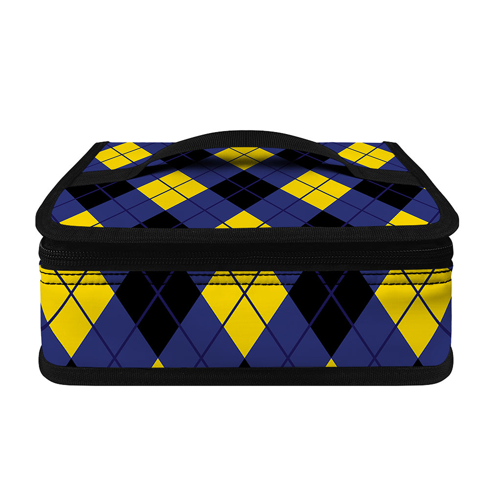 Blue Black And Yellow Argyle Print Small Lunch Bag