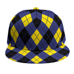 Blue Black And Yellow Argyle Print Snapback Cap