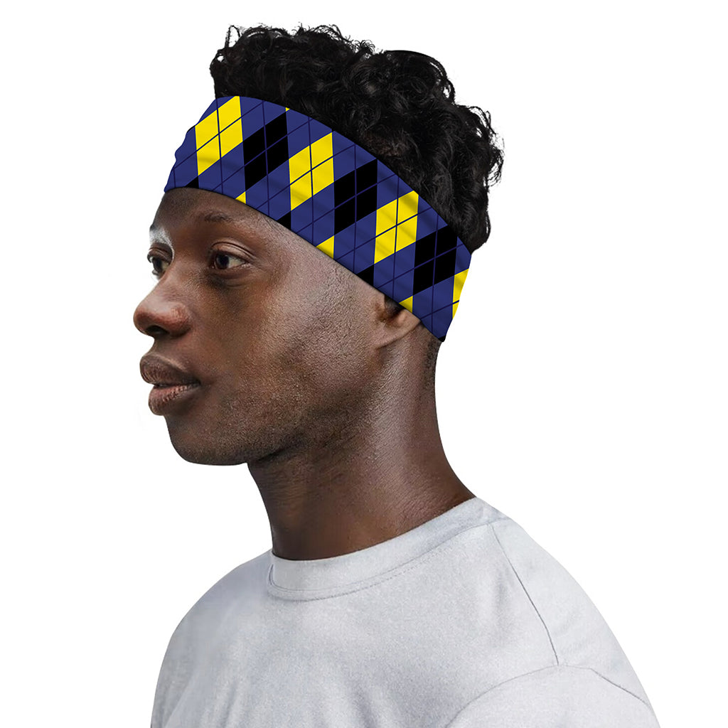 Blue Black And Yellow Argyle Print Sports Headband
