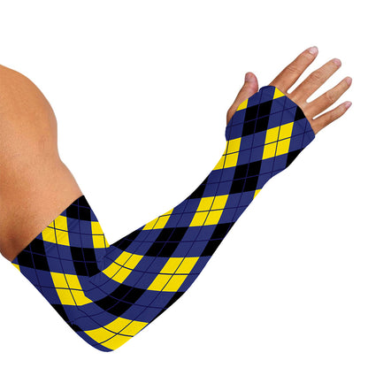 Blue Black And Yellow Argyle Print Sun Protection Arm Sleeves